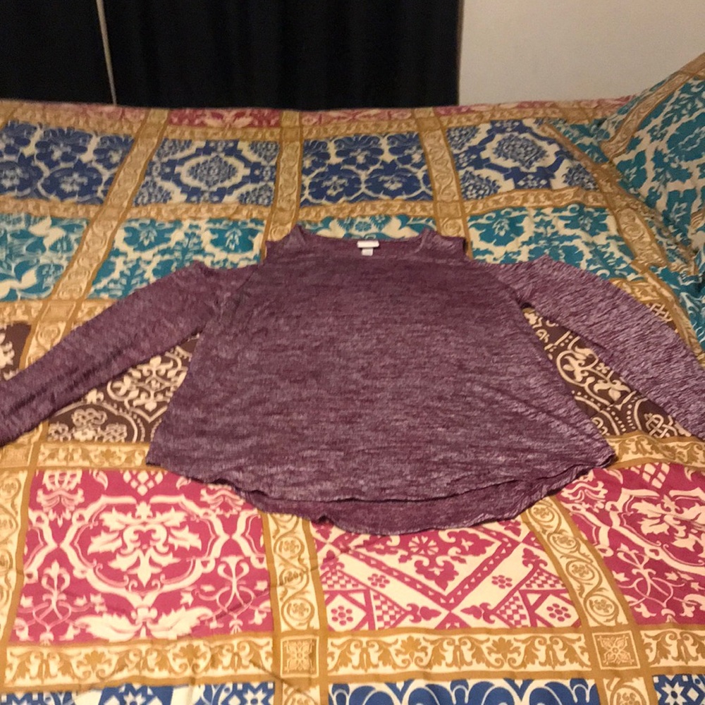 Burgundy and Gray Long Sleeve  Cold Shoulder Top
